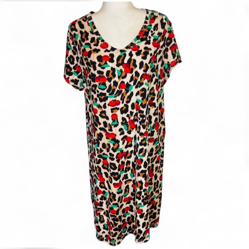 Jolie & Joy by FCT With Love Plus Size 1X Cheetah Cherry Print Sleep Shirt Night
